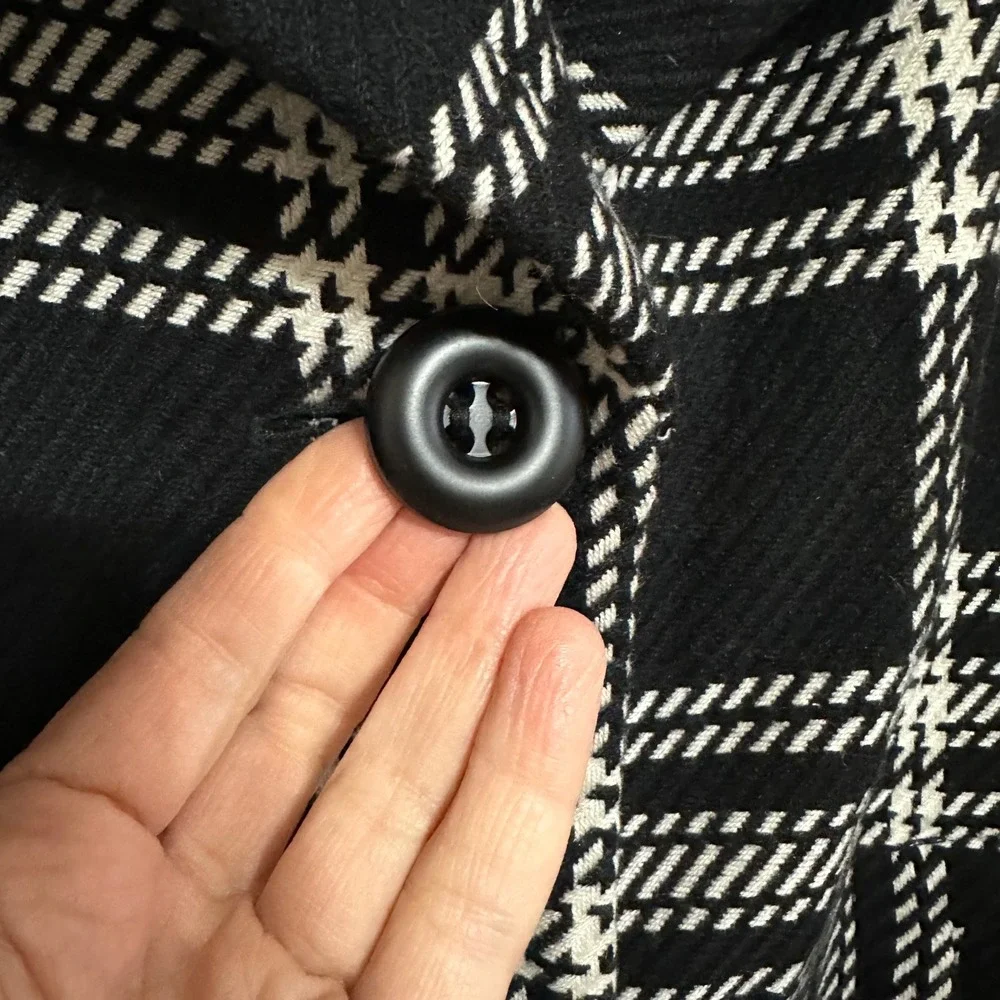 TALBOTS Womens Black White Plaid Wool Blend Pea‎ Coat Sz 12 Jacket